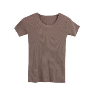🦋 VEVE Summer Round Neck Slim Bottoming Short-sleeved T-shirt Women Tight-fitting Ice Silk Thin Knitted Top
