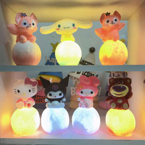 Topper Cake Hiasan Kue Cake 3D Lampu Led Lucu Sanrio Cinnamoroll Kuromi Melody Figure Kartun