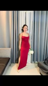 Cowl Neck with Side Slit Long Dress Bridesmaids Dress Formal Gown