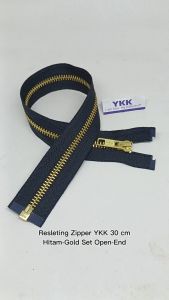 Zipper Resleting Ritsleting YKK 30 cm Type Gigi Besi Hitam Gold Emas Model Set Open End Buka Lepas Harga Per Biji