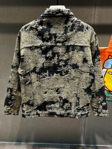 Mens Fashionable Denim Jacket Autumn Winter Thickened Long Sleeve Zipper Closure Casual Loose Fit Youth Trendy Embroidery