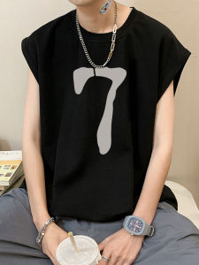 Loynge อินเทรนด์ผ้าฝ้ายเหงื่อเสื้อกั๊กสําหรับชายฤดูร้อน Hip Hop Streetwear Crewneck แขนสั้นเสื้อกีฬาฟิตเนส