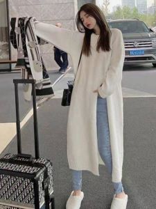 2023 Fall and Winter New Arrival Split Knee-Length Dress Sweater Stylish Unique Long Knitwear Base Sweater Dress