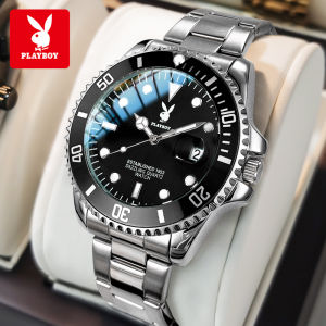 PLAYBOY นาฬิกา ผู้ชาย 100% ของแท้ กัน น้ำ ของแท้ ใหม่ 2025 แฟชั่น ธุรกิจ สายสแตนเลส กันกระแทก ปฏิทิน ส่องสว่าง นาฬิกาควอตซ์ ประกัน 1 ปี