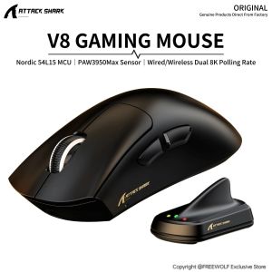 ATTACK SHARK | 8K Receiver & V8 Wireless MouseAttack Shark PAW3950Max Sensor0.168ms Key Delay and Golden Right Hand DesignBlack/White Choice