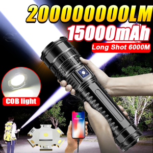 200000000LM Most Powerful LED Flashlight 1500W Rechargeable Flashlights Zoomable Tactical Torch Long Range 6000m Outdoor Lantern