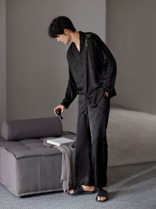 JIALEFEN | Icy Silk Long Sleeve New Chinese Style Mens Sleepwear