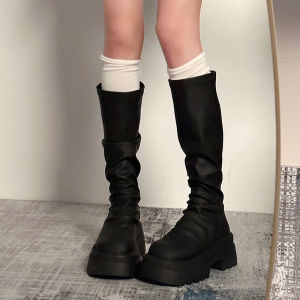 เข่าสูง สีดำ รองเท้าอัศวินสําหรับฟิกเกอร์ตัวเล็ก ทันสมัย ถุงเท้ายาวเกินเข่า รองเท้าบูทยาวส้นหยาบรองเท้าบูททรงสลิมบริสุทธิ์ 