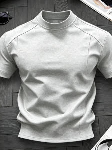 White Gray Deconstructed Stitched Short Sleeve T-Shirt Boxy Fit
