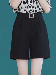 Spring Summer Thin Casual Wide Leg Five-Quarter Pants Womens High Waist Straight Cut Shorts Polyester Fiber Commute Style