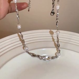 GL French elegant silver fashionable pearl zircon Personalized design sense necklace N7080