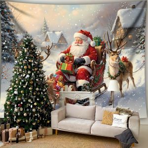 VIKAMA Santa Claus Carriage Elk Photo Background Wall Tapestry Living Room Bedroom Office Family Room Party Decoration