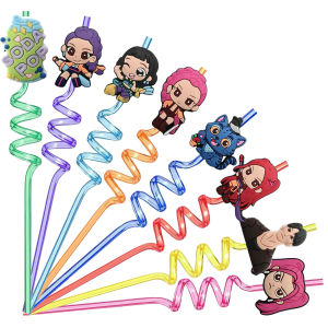 Hasbro | Cartoon Anime Party Straw Pack Spiral Shape with Stickers & Decor Accessories Lovely Favors for Birthday Decor & Gift Giving