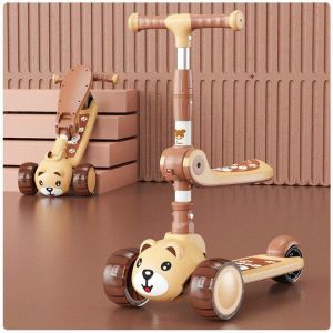 [Hoàn tiền 10%](loại đẹp)Xe trượt scooter gấu 3in1 cho bé có nhạc đèn ghế ngồi.tay lái chỉnh cao thấp và rẻ trái phải