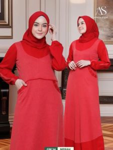 BAJU GAMIS WANITA RAHNEM GM 34 MERAH / PROMO BIG SALE AKHIR TAHUN DISC 45% / TOKO GROSIR BAJU BRANDED RAHNEM RAUNA