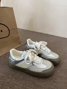 รองเท้าเด็กเนื้อวัวผู้หญิงสไตล์ลำลอง ส้นเตี้ย ทรงหัวมน หนัง PU สำหรับฤดูใบไม้ผลิ 2024 ส้นแบน รุ่นใหม่ล่าสุด