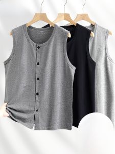 Pure Cotton Light Weight Mens Vest for Middle-Aged And Elderly Wide Shoulder Open Cardigan Grandpa Dad Summer Breathable Sweat Vest