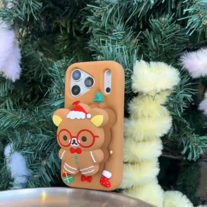 3D Telescopic Stand Christmas Cartoon Bear Silicone Phone Case for iPhone 13 14 15 16 17 Pro Max Casing Soft Silicone Cover for iPhone 16 Pro Max Case