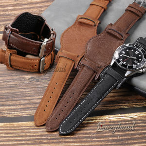 Calfskin Watch Strap Leather Mat Bund Band Retro Genuine Cowhide Universal Wristband for Men Women Bracelet 18mm 20mm 22mm Brown