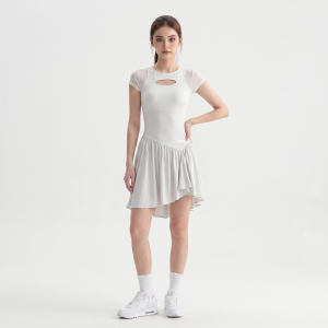 LongHero SG Tennis Dress with Built-in Shorts Cutout Front Irregular Hem Stretchy Athletic Dress for WoMan Yoga Golf