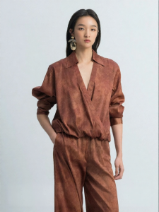 Womens Vintage Cross-wrap Mulberry Silk Shirt