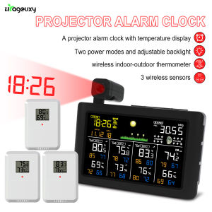 Multifunctional Wall Clock - Wireless Projection Alarm Weather Station Digital Temperature Humidity Monitor LCD Display for Home
