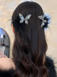 Elegant Butterfly Feather Hair Clip Womens Stylish Side Hair Card Holder Duckbill Clip Hair Accessories Korean Style Fresh out