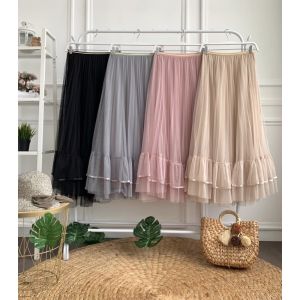 ROK TUTU MUTIARA RUFFLE "PANAJANG WANITA GAUN MEWAH BAHAN TILE IMPORT YAMAN DI PAKAI"DALEMAN PISKET