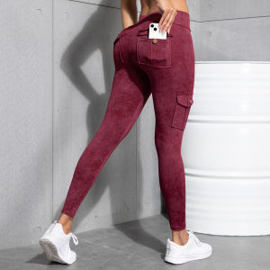 ผู้หญิงล้างพิมพ์กระเป๋าทํางานกางเกงขายาวเอวสูง Butt Lifting Fitness Tights 2025 ใหม่ 5 สีแฟชั่นกางเกงขายาว