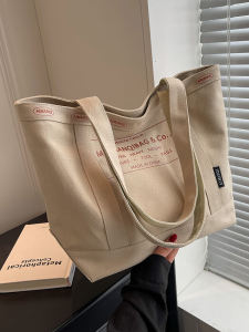 Ladies Large Capacity Canvas Tote Bag 2025 New Lazy Style Commuter Bag Shoulder Bag Versatile Soft Handle Bucket Shape