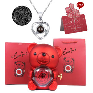 Preserved Rose Mini Teddy Bear Box Romantic Anniversary Present Eternal Rose Gift Box Wedding birthday Gift for Girlfriend Mom