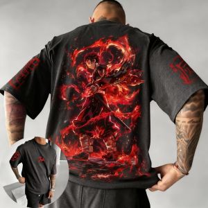 Demon Slayer Mens T-shirt Tanjiro Kamado Japan Anime Summer Boy Spring and Autumn Childrens Short Sleeves Parent-Child Wear