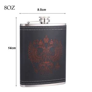 Leather Cover Hip Flask Set Portable 8 Oz Hip Flask Set Stainless Steel Hip Flasks with 2 Cups Funnel Flasks for Men Gift Box