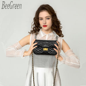 BeeGreen Genuine Leather Small Flap Bag for Women Luxurious Chain Crossbody Bag Chic Commuter Mini Square Shoulder Bag