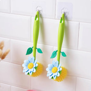 Orange Dish Brush with Vase lovely Sun flowers shape brush Cleaning washbasin Stove Daily Kitchen Dish Washing Random Color