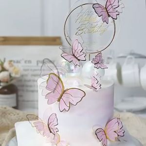 SHUAIAN Set Cake Topper Dekorasi Hiasan Kue Ulang Tahun Bentuk Kupu-Kupu Cantik Topper Hiasan Buket Set Decoration