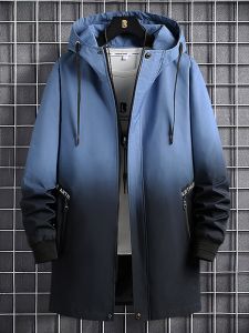 ROMON | Lormen Mens Windbreaker Jacket Spring Autumn New Plus Size Gradient Color Handsome Coat Medium Length Zipper Closure Casual
