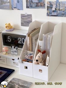 Desktop Organizer Box Book File Holder Student Office Desk Storage Rack Plastic Rectangular Shape Nordic Style Universal Space Saver