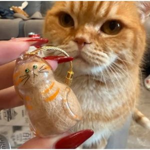 Lovinland Cat Hair Box Hanging Cat Keychain Pendant Cute Cat Bag Backpack Pet Hair Grooming Keychain Souvenirs Memorial Capsule