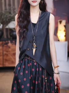 QINGNAER | Elegant V-neck Sleeveless Irregular Top