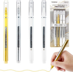Bộ 4 Bút Gel Kim Loại - Đầu Bút Mảnh (1mm) Viết Mượt Mà Màu Vàng Bạc Trắng Dùng Để Vẽ Làm Thiệp Trang Trí Sổ Tay