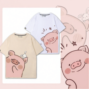 senwdsi | Cute Pig and Rabbit Loose Casual Cotton T Shirt