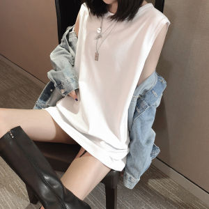 Loose Womens Sleeveless T-Shirt Mid-Length Summer Fashion Casual Inner Wear Cotton Straight Cut Solid Color Vest for Students