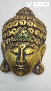 Hand Carved & Hand Painted Wooden Buddha Head Wall Hanging | Positive Energy Home Decor Statue for Living Room Meditation & Spiritual Décor (1 Pc)