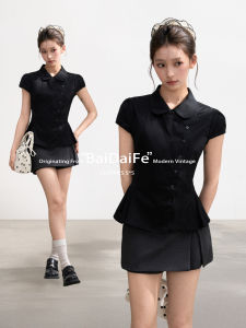 BAIDAIFEI | Peter Pan Collar Short Sleeve Fitted Blouse