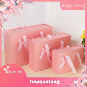 Hộp Quà Tặng Kèm Túi Màu Đỏ Gắn Nơ Dạng Kéo Cao Cấp