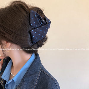 Blue Polka Dot Triangle Shark Clamp Womens Elegant Hair Clip Fashionable Accessory Unique Beautiful Hairpin for Autumn