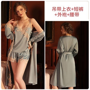 Ice Silk Strap Sleepwear Womens Fun Restrained Style Home Leisure Comfortable V-neck Short Skirt Pure Color Summer Nightgown