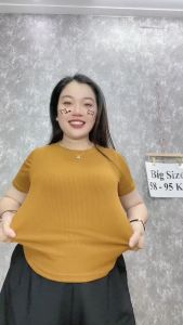 Áo thun bigsize nữ basic tay ngắn cổ tròn chất gân tăm co giãn phom rộng 60-92kg G102