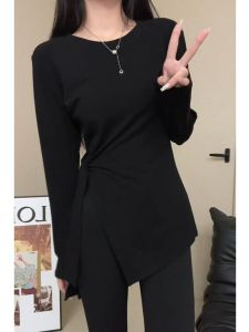 เสื้อยืดแขนยาวผ้าฝ้ายแท้ทรงหลวมสไตล์เกาหลี ทรงเข้ารูป ปกติ ฤดูใบไม้ร่วง 2024 ฤดูใบไม้ร่วง 2025 ใหม่ ไซส์ใหญ่ ดีไซน์เสื้อชั้นใน